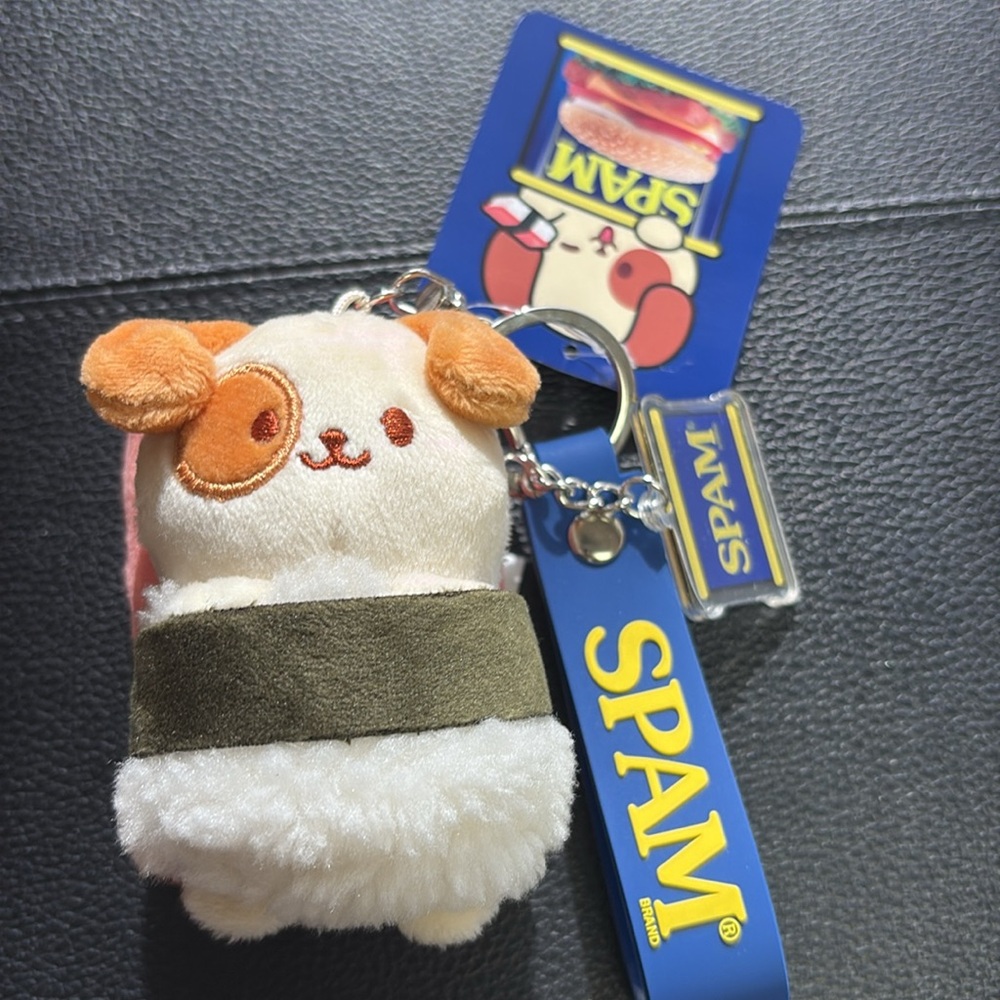 Plush SPAM Musubi Puppy Keychain Bag Charm with Brown and White Colors
